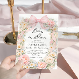Baby in Bloom Blush Pink Bow Baby Shower Einladung