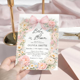 Baby in Bloom Blush Pink Bow Baby Shower Einladung