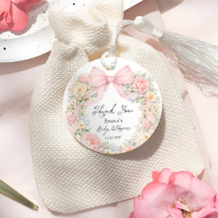 Baby in Bloom Blush Rosa Schleife Danke Geschenkanhänger