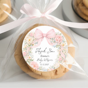 Baby in Bloom Blush Rosa Schleife Danke Runder Aufkleber
