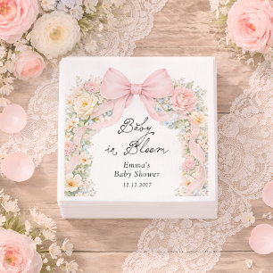 Baby in Bloom Blush Rosa Schleife Florale Babypart Serviette