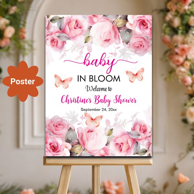 Baby in Bloom Blush Rose Kinderdusche Begrüßung Poster (Von Creator hochgeladen)