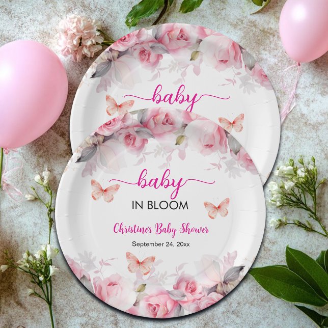 Baby in Bloom Blush Rose Kinderdusche Pappteller (Von Creator hochgeladen)