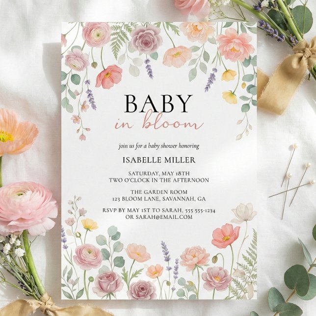 Baby In Bloom Blush & Teal Spring Floral Shower  Einladung (Baby In Bloom Blush & Teal Spring Floral Shower Invitation)