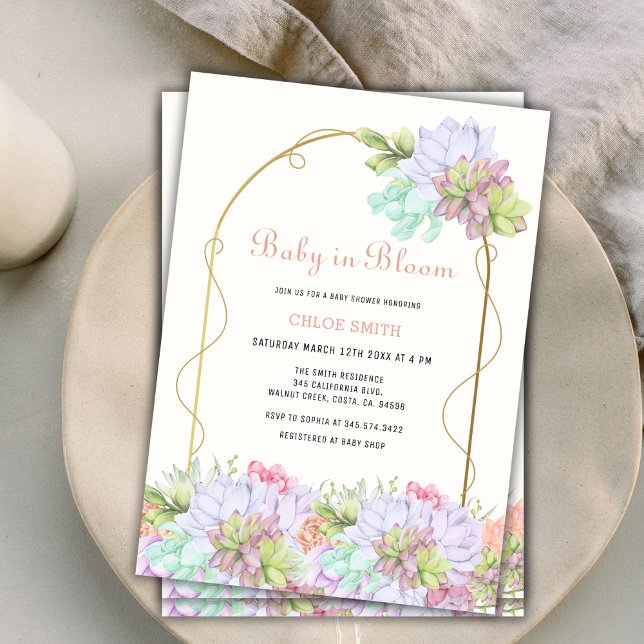 Baby in Bloom Boho Arch Cactus Baby Shower Einladung (Baby In Bloom Boho Arch Cactus Baby Shower Invitation)