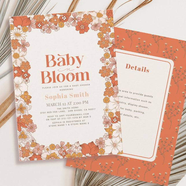 Baby in Bloom Boho Blumendetails Babydusche Einladung (Von Creator hochgeladen)