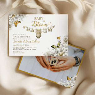 Baby in Bloom Boho Blumenfoto Babyparty Einladung