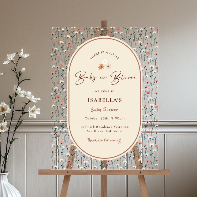 Baby in Bloom Boho Chic Blumengarten Party Dusche Acrylschild (Von Creator hochgeladen)
