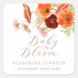 Baby in Bloom Boho Fall Floral Baby Dusche Custom Quadratischer Aufkleber
