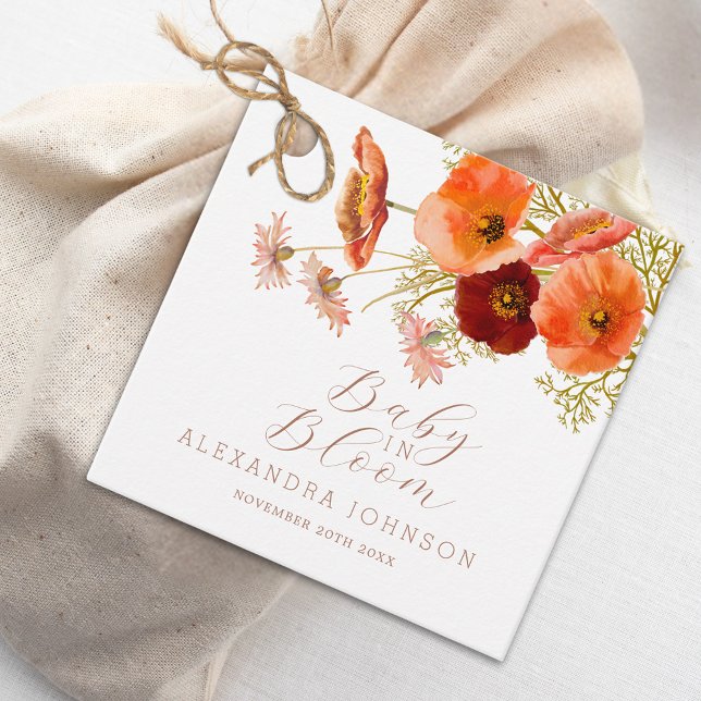 Baby in Bloom Boho Fall Floral Custom Baby Dusche Geschenkanhänger (Wildflower boho fall floral baby shower custom favor tag)