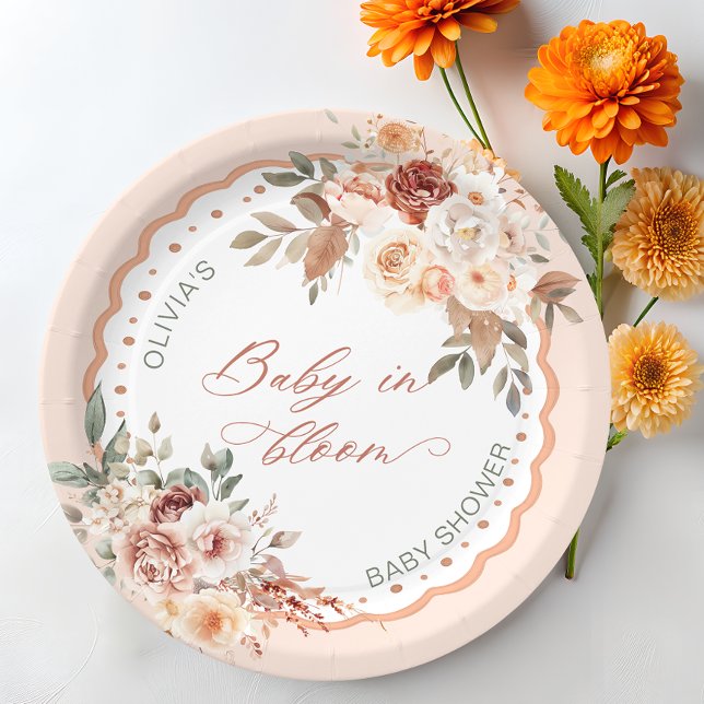 Baby in Bloom Boho Floral Baby Shower Pappteller (Von Creator hochgeladen)