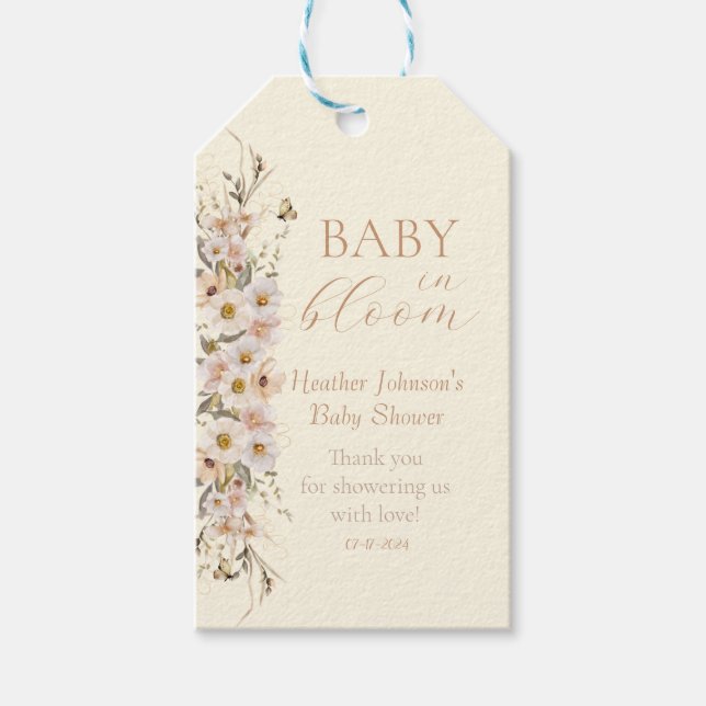 Baby in Bloom Boho Neutral Baby Dusche Geschenkanhänger (Vorderseite)