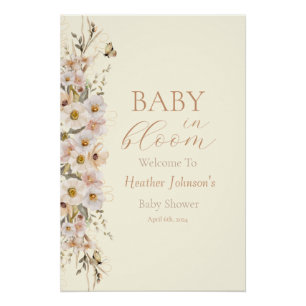 Baby in Bloom Boho Neutral Baby Dusche Poster
