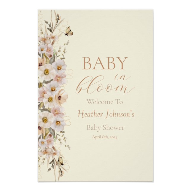 Baby in Bloom Boho Neutral Baby Dusche Poster (Vorderseite)