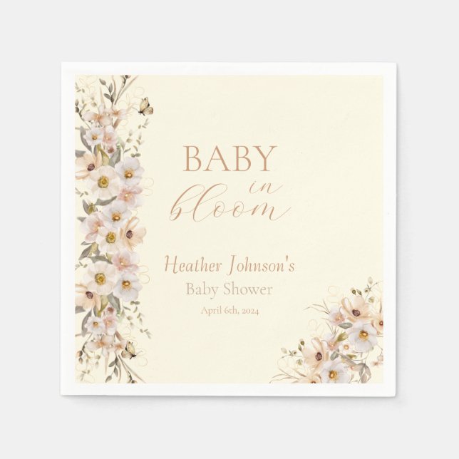 Baby in Bloom Boho Neutral Baby Dusche Serviette (Vorderseite)