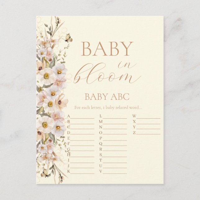 Baby in Bloom Boho Neutral Baby Shower Game Postkarte (Vorderseite)
