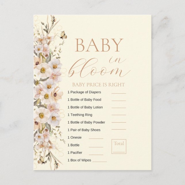 Baby in Bloom Boho Neutral Baby Shower Game Postkarte (Vorderseite)