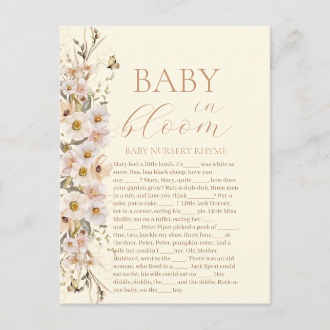 Baby in Bloom Boho Neutral Baby Shower Game Postkarte (Vorderseite)