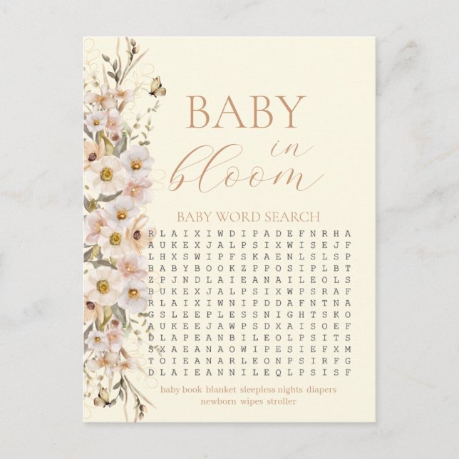 Baby in Bloom Boho Neutral Baby Shower Game Postkarte (Vorderseite)
