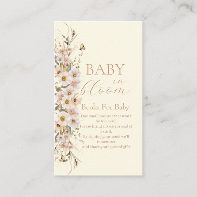 Baby in Bloom Boho neutrale Babydusche, Bücher Begleitkarte (Vorderseite)