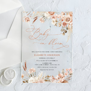 Baby in Bloom Boho Pampas Gras Baby Shower Acryleinladungen