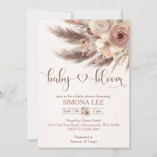 Baby in Bloom boho Pampas Gras Mädchen Babydusche Einladung