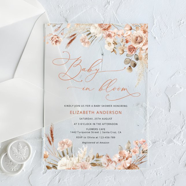 Baby in Bloom Boho Pampas Grass Baby Dusche Acryleinladungen (Von Creator hochgeladen)