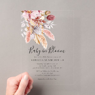 Baby in Bloom Boho Pampas Grass Dusche Acryleinladungen