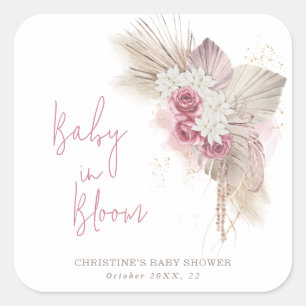 Baby in Bloom Boho Rose Kinderdusche Quadratischer Aufkleber