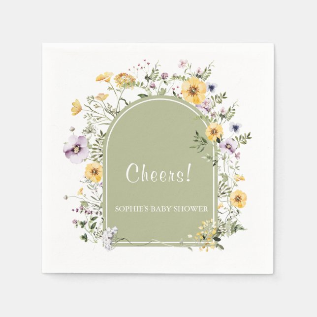 Baby in Bloom Boho Wildblume Babydusche Serviette (Vorderseite)