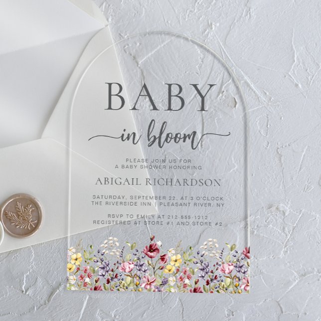 Baby in Bloom Boho Wildblumen Arch Baby Dusche Acryleinladungen (Von Creator hochgeladen)