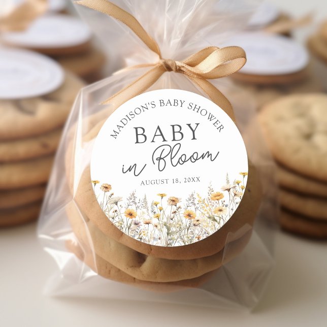 Baby In Bloom Boho Wildflower Baby Shower Runder Aufkleber (Von Creator hochgeladen)