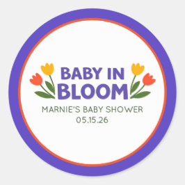 Baby in Bloom Bold Colorful Tulip Chic Baby Shower Runder Aufkleber