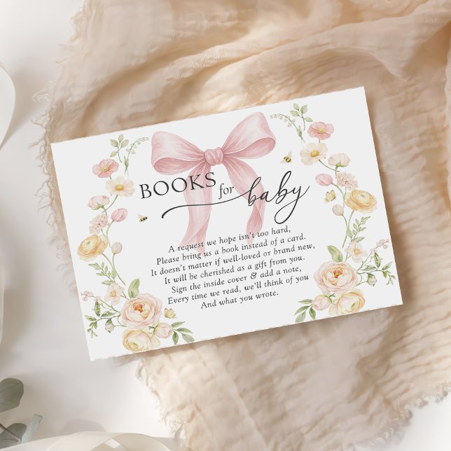 Baby in Bloom Book Request Pink Bow Baby Shower Begleitkarte (Von Creator hochgeladen)