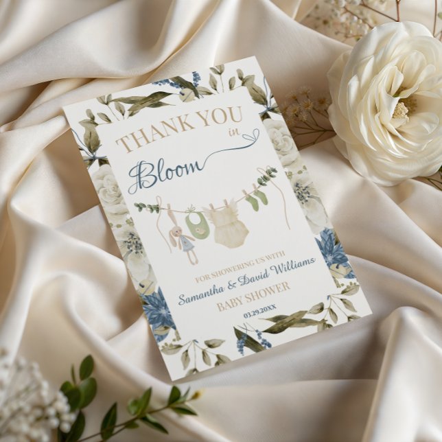 Baby in Bloom Botanical Clothesline Floral Dankeskarte (Von Creator hochgeladen)