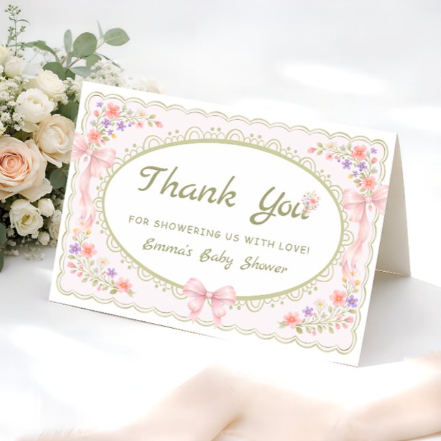 Baby in Bloom Bow Baby Shower Thank You Card Dankeskarte (Von Creator hochgeladen)