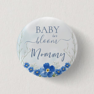 Baby in Bloom Boy Blue Floral Shower Mommy Button
