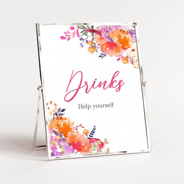 Baby in Bloom Bright Bloral Baby Duschtränke Poster (Baby in Bloom Baby Shower Drinks Sign)
