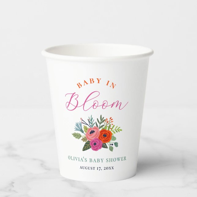 Baby in Bloom Bright Floral Baby Dusche Pappbecher (Vorderseite)