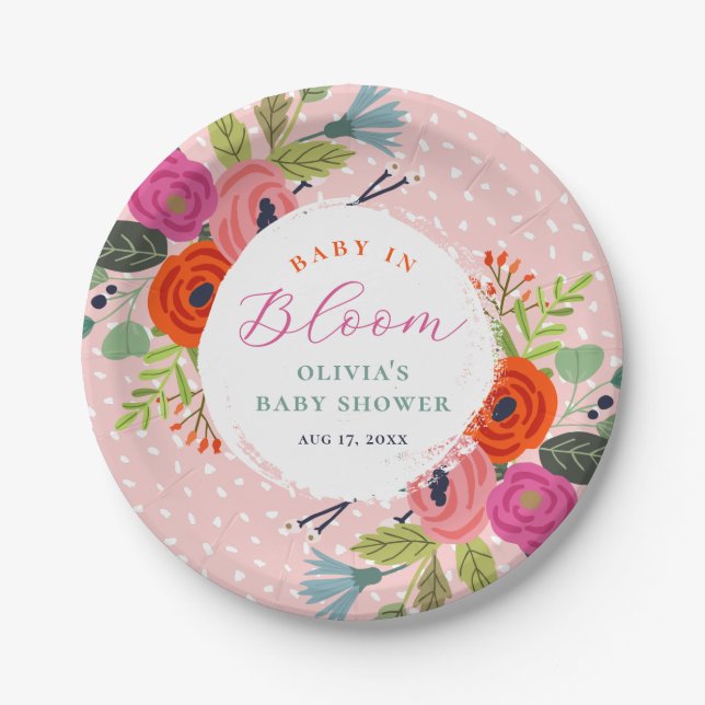 Baby in Bloom Bright Floral Baby Dusche Pappteller (Vorderseite)