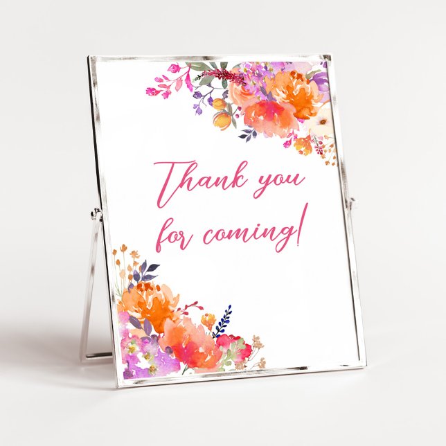 Baby in Bloom Bright Floral Vielen Dank für Ihr Ko Poster (Baby in Bloom Baby Shower Thank you for Coming Sign)