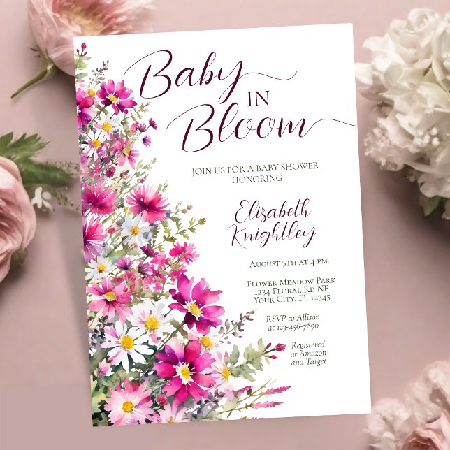 Baby in Bloom Bright Pink Floral Girl Babydusche Einladung (Von Creator hochgeladen)