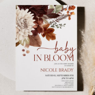 Baby in Bloom Brown Burgundy Bloral Baby Dusche Einladung