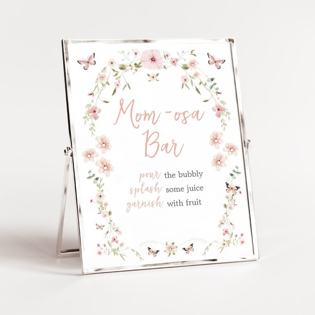 Baby in Bloom Butterfly Baby Dusche Mama Osa Bar Poster (Spring Butterflies Baby Shower Mom Osa Bar Sign)