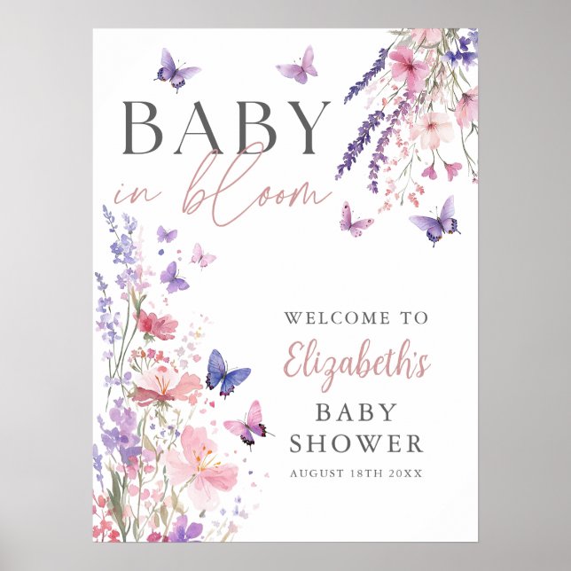 Baby in Bloom Butterfly Babydusche Begrüßungszeich Poster (Vorne)