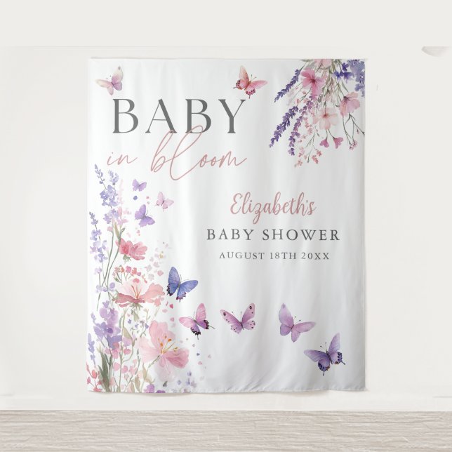 Baby in Bloom Butterfly Babydusche Foto Hintergrun Wandteppich (Vorderseite)