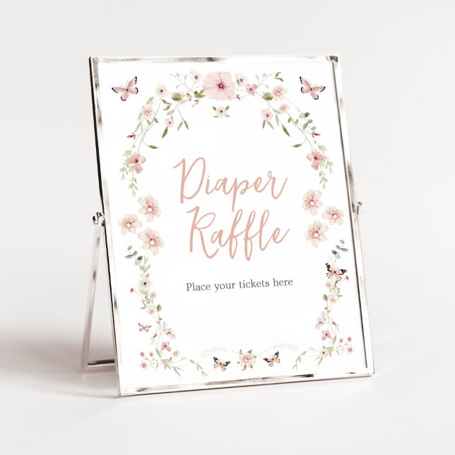 Baby in Bloom Butterfly Babydusche Windelwanne Poster (Spring Butterflies Baby Shower Diaper Raffle Sign)