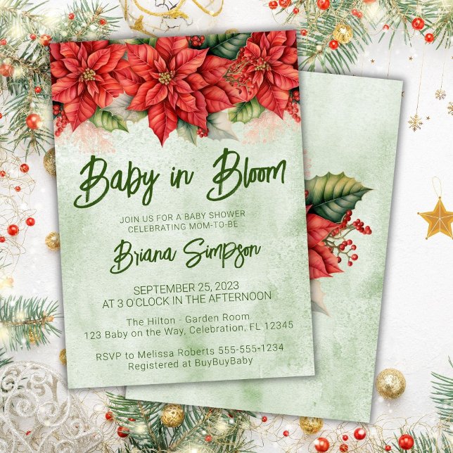Baby in Bloom Christmas Poinsettia Baby Shower Einladung (Von Creator hochgeladen)