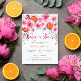 Baby in Bloom Citrus und Pink Floral Baby Dusche Einladung