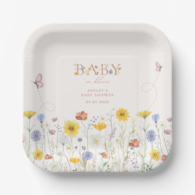 Baby In Bloom Colorful Wildflower Baby Shower Pappteller (Vorderseite)